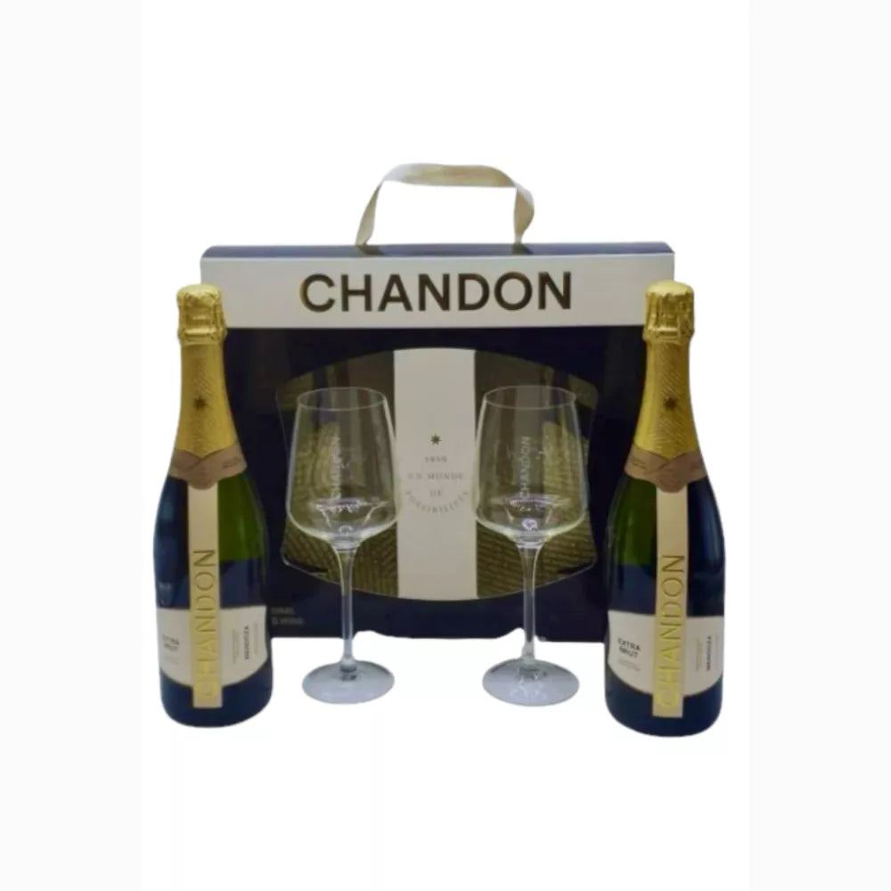 Espumante Chandon Extra Brut con Estuche (2 botellas + 2 copas) - 750 ml