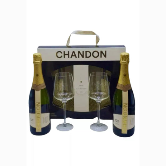 Espumante Chandon Extra Brut con Estuche (2 botellas + 2 copas) - 750 ml